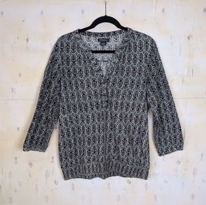 Lucky Brand XL peasant blouse navy print tunic